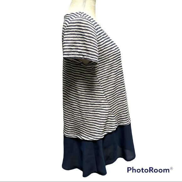 W5 Anthropologie blue white stripes color block hem casual top - Picture 5 of 5